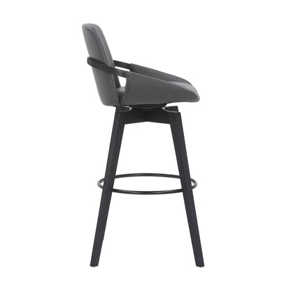 31" Gray and Black Fabric and Iron Bar Height Swivel Bar Chair