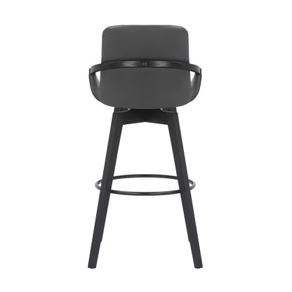 31" Gray and Black Fabric and Iron Bar Height Swivel Bar Chair