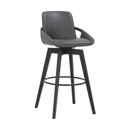 31" Gray and Black Fabric and Iron Bar Height Swivel Bar Chair