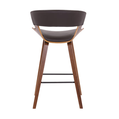 27" Brown Faux Leather and Iron Low Back Counter Height Bar Chair