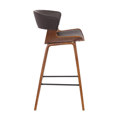 27" Brown Faux Leather and Iron Low Back Counter Height Bar Chair