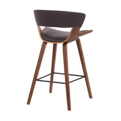 27" Brown Faux Leather and Iron Low Back Counter Height Bar Chair