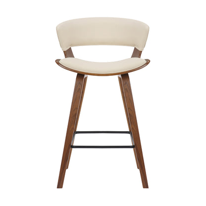27" Cream And Brown Iron Low Back Counter Height Bar Chair