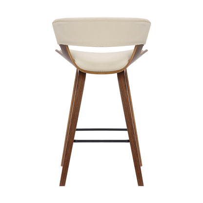 27" Cream And Brown Iron Low Back Counter Height Bar Chair