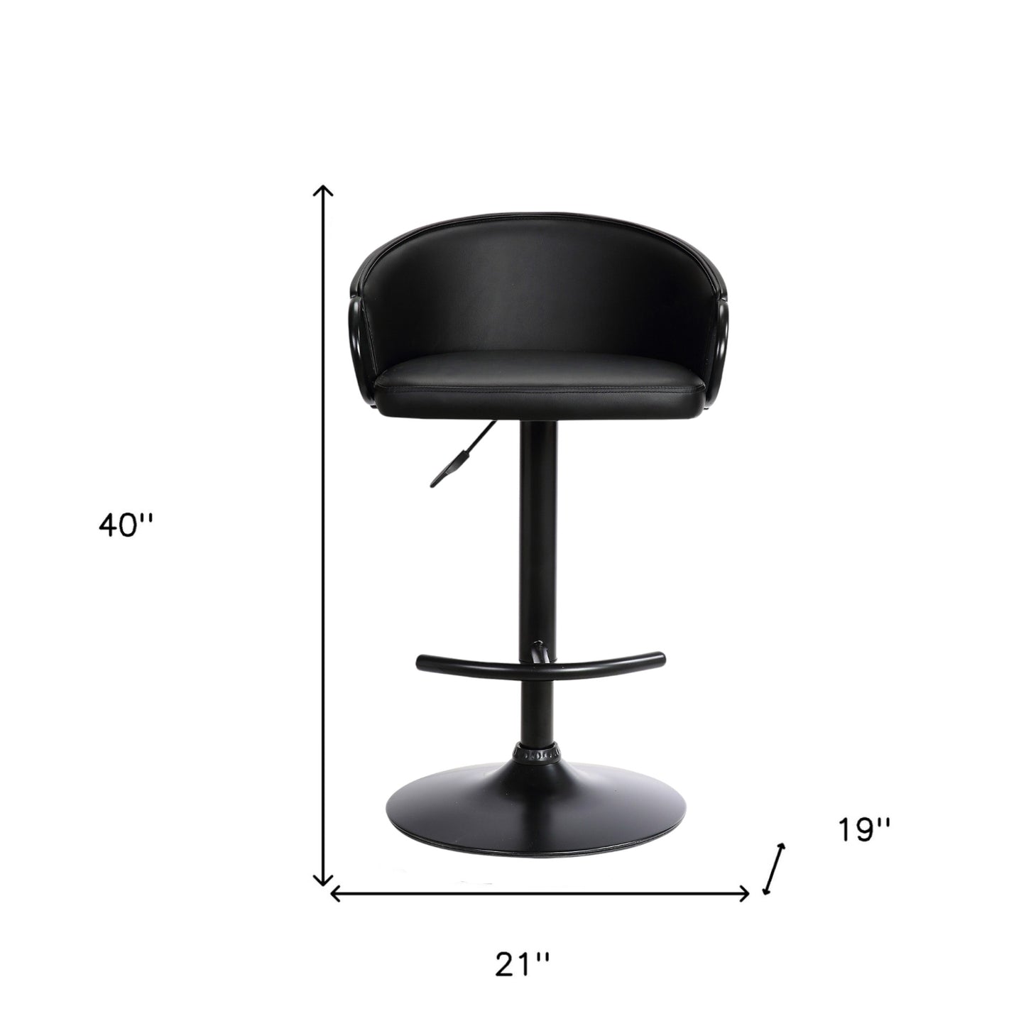 Black Faux Leather and Iron Low Back Adjustable Height Swivel Bar Chair
