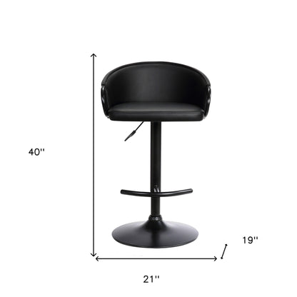 Black Faux Leather and Iron Low Back Adjustable Height Swivel Bar Chair