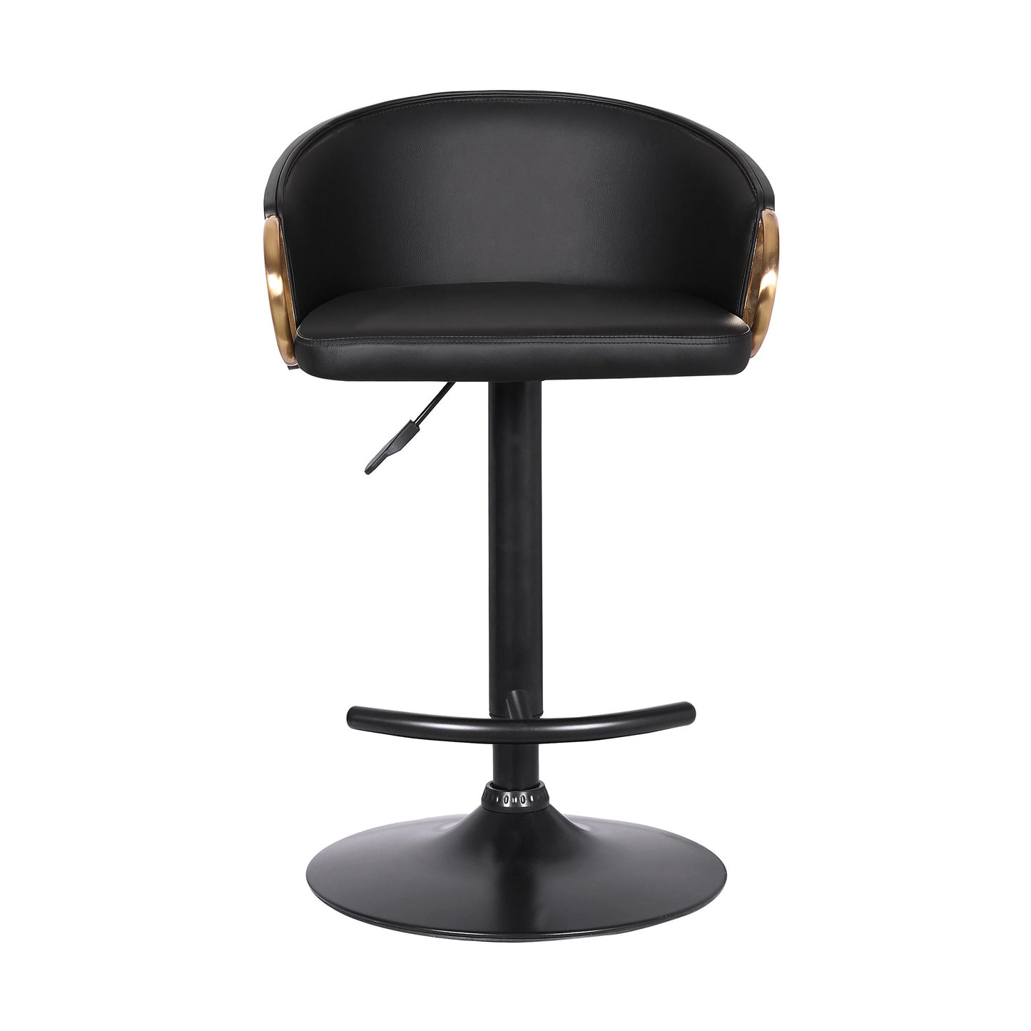 Black Iron Faux Leather and Fabric Low Back Adjustable Height Swivel Bar Chair
