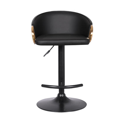 Black Iron Faux Leather and Fabric Low Back Adjustable Height Swivel Bar Chair