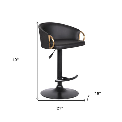 Black Iron Faux Leather and Fabric Low Back Adjustable Height Swivel Bar Chair