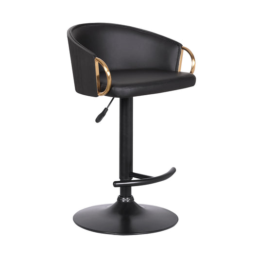 Black Iron Faux Leather and Fabric Low Back Adjustable Height Swivel Bar Chair
