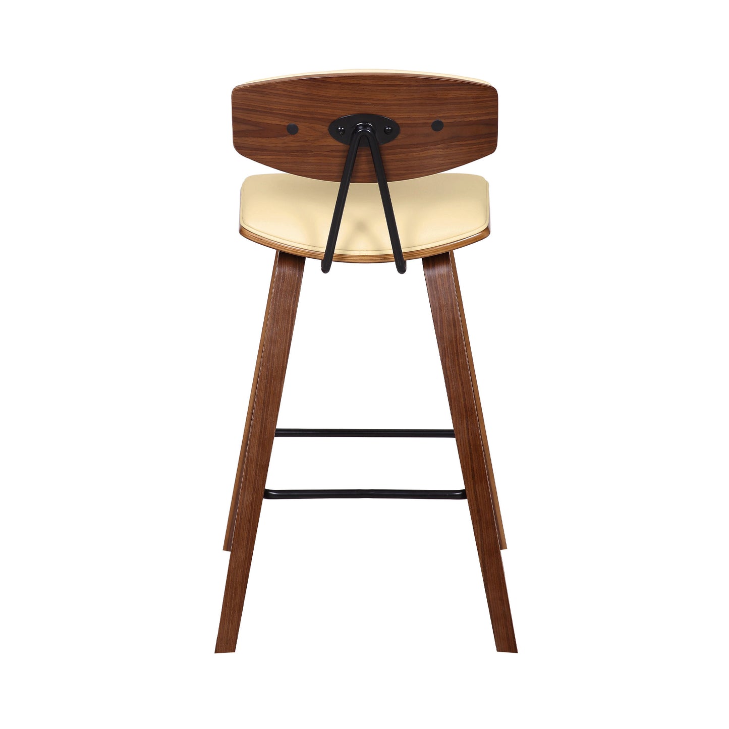26" Cream and Brown Fabric and Iron Low Back Counter Height Bar Chair