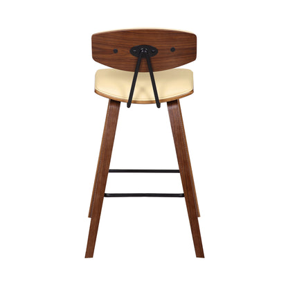 26" Cream and Brown Fabric and Iron Low Back Counter Height Bar Chair