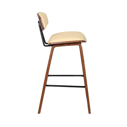 26" Cream and Brown Fabric and Iron Low Back Counter Height Bar Chair
