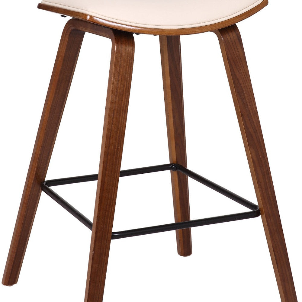 26" Cream and Brown Fabric and Iron Low Back Counter Height Bar Chair