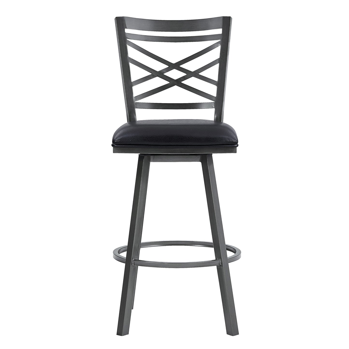 30" Black Faux Leather and Iron Bar Height Swivel Bar Chair