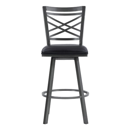 30" Black Faux Leather and Iron Bar Height Swivel Bar Chair