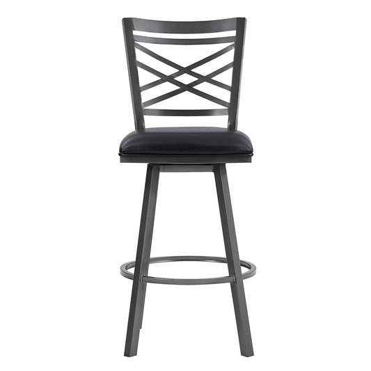 30" Black Faux Leather and Iron Bar Height Swivel Bar Chair