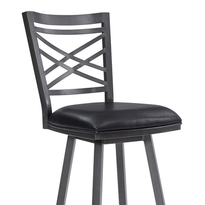 30" Black Faux Leather and Iron Bar Height Swivel Bar Chair