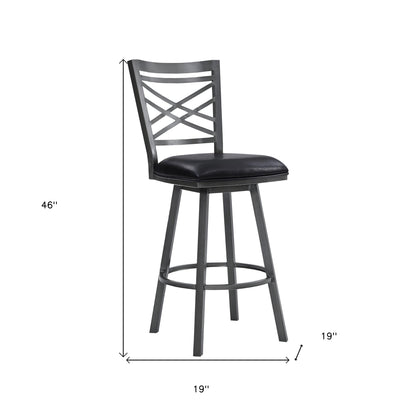 30" Black Faux Leather and Iron Bar Height Swivel Bar Chair