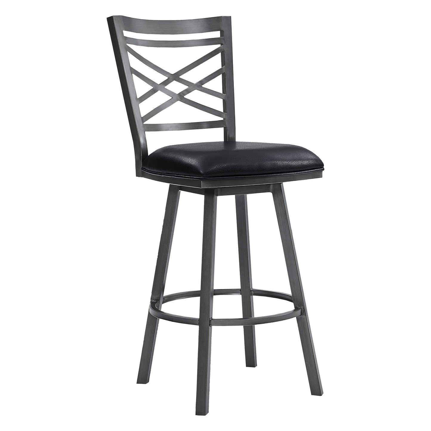 30" Black Faux Leather and Iron Bar Height Swivel Bar Chair