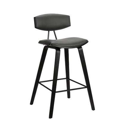 26" Gray and Black Faux Leather and Iron Low Back Counter Height Bar Chair