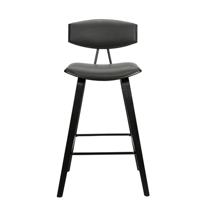 26" Gray and Black Faux Leather and Iron Low Back Counter Height Bar Chair
