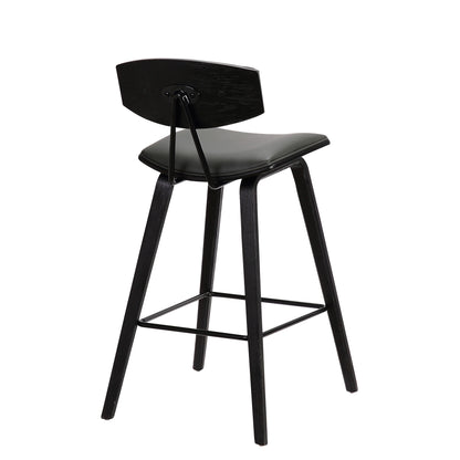 26" Gray and Black Faux Leather and Iron Low Back Counter Height Bar Chair