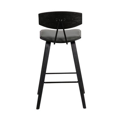 26" Gray and Black Faux Leather and Iron Low Back Counter Height Bar Chair