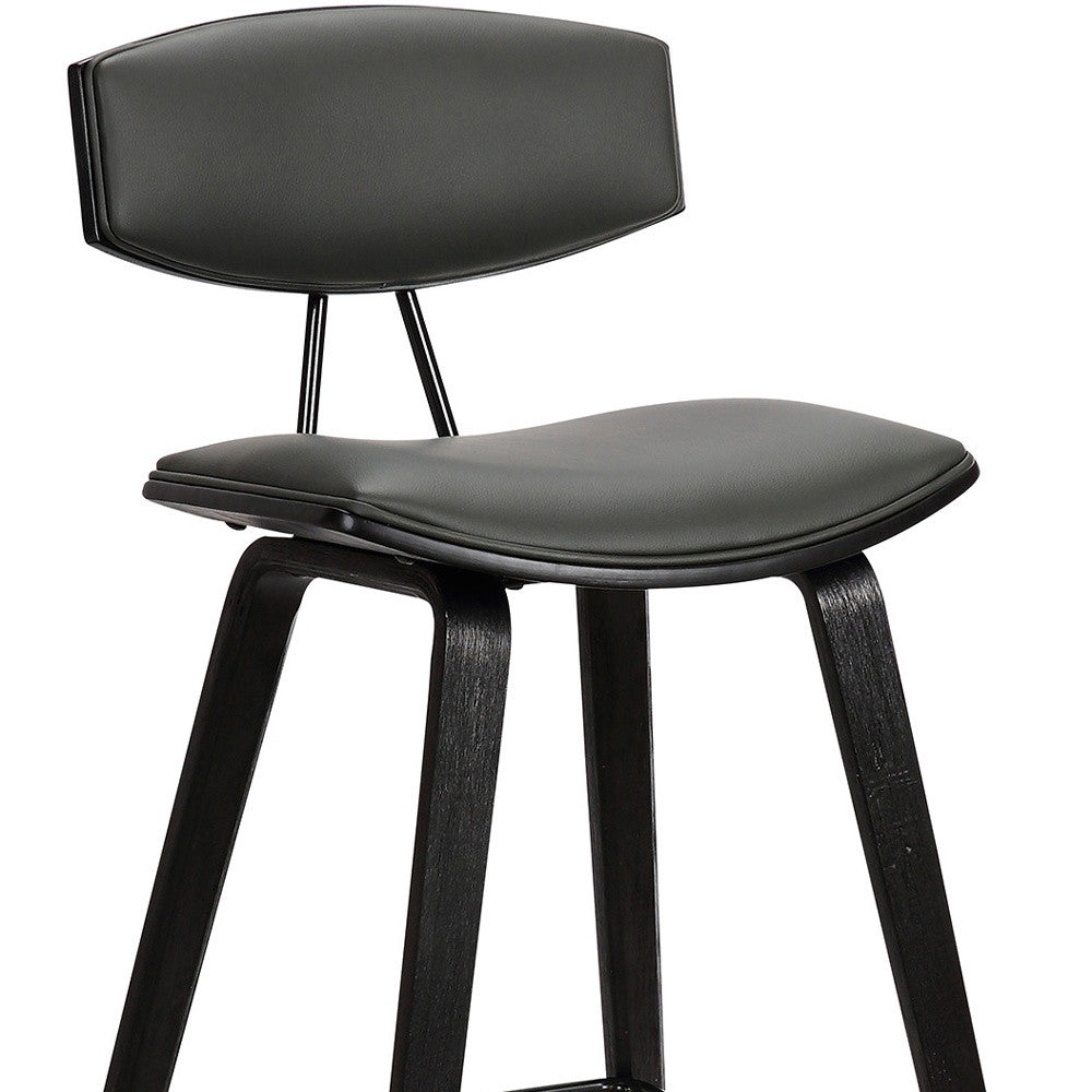 26" Gray and Black Faux Leather and Iron Low Back Counter Height Bar Chair