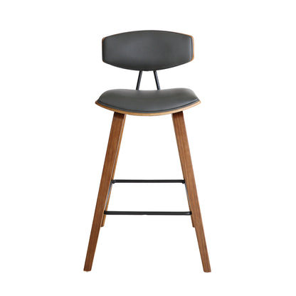 29" Gray and Brown Faux Leather and Iron Low Back Bar Height Bar Chair