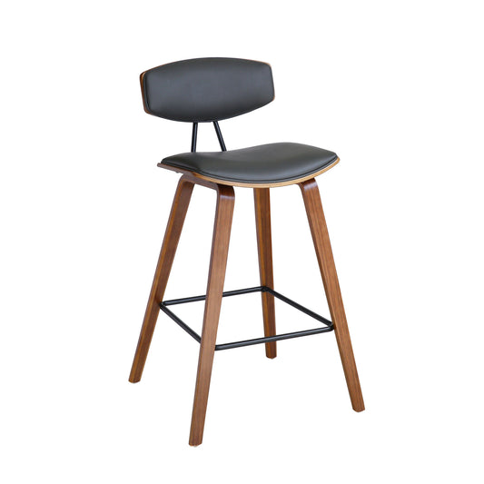 29" Gray and Brown Faux Leather and Iron Low Back Bar Height Bar Chair