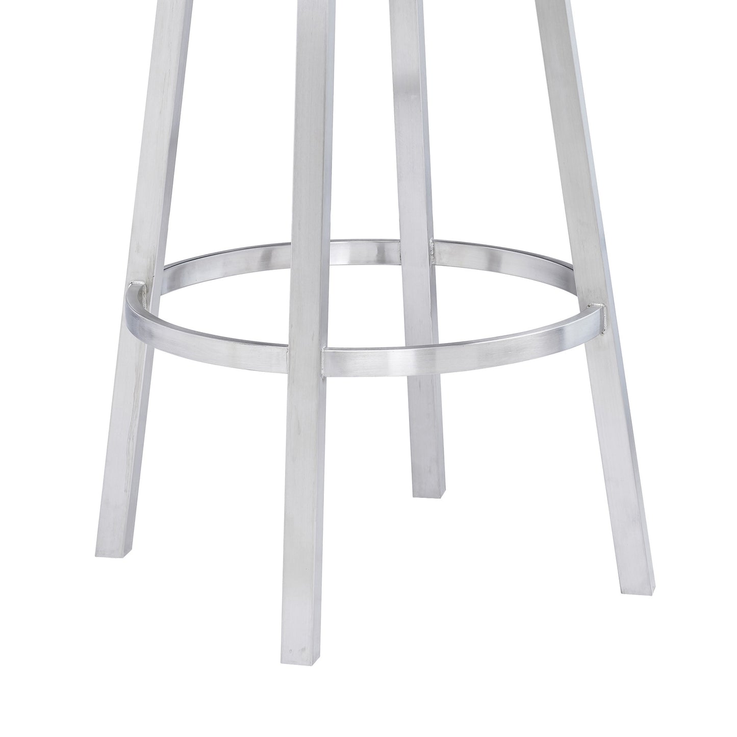 30" White and Silver Faux Leather and Iron Low Back Bar Height Swivel Bar Chair
