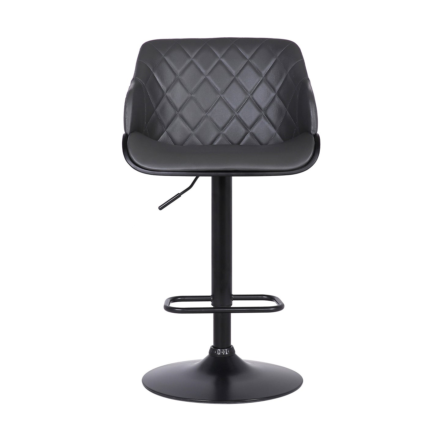 Gray and Black Faux Leather and Iron Low Back Adjustable Height Swivel Bar Chair