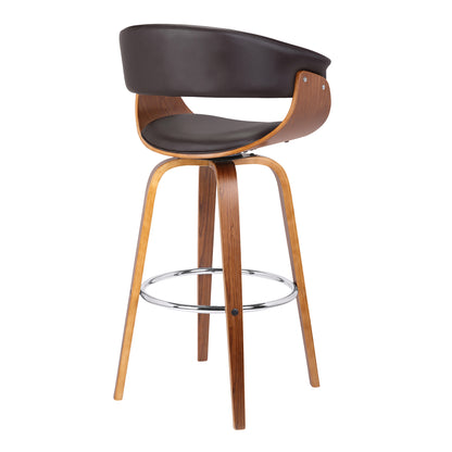 27" Brown Faux Leather And Iron Swivel Low Back Counter Height Bar Chair
