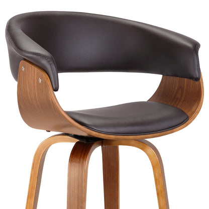 27" Brown Faux Leather And Iron Swivel Low Back Counter Height Bar Chair