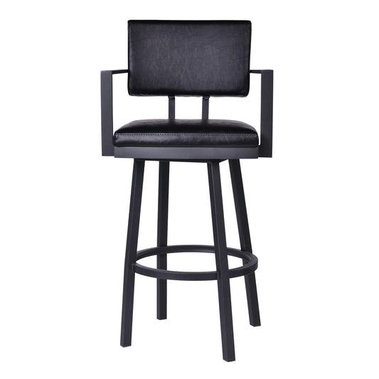 26" Black Faux Leather and Iron Counter Height Swivel Bar Chair