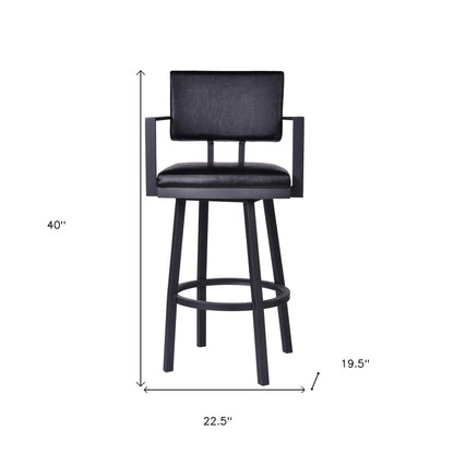 26" Black Faux Leather and Iron Counter Height Swivel Bar Chair