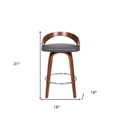 26" Gray and Brown Faux Leather and Iron Low Back Counter Height Swivel Bar Chair