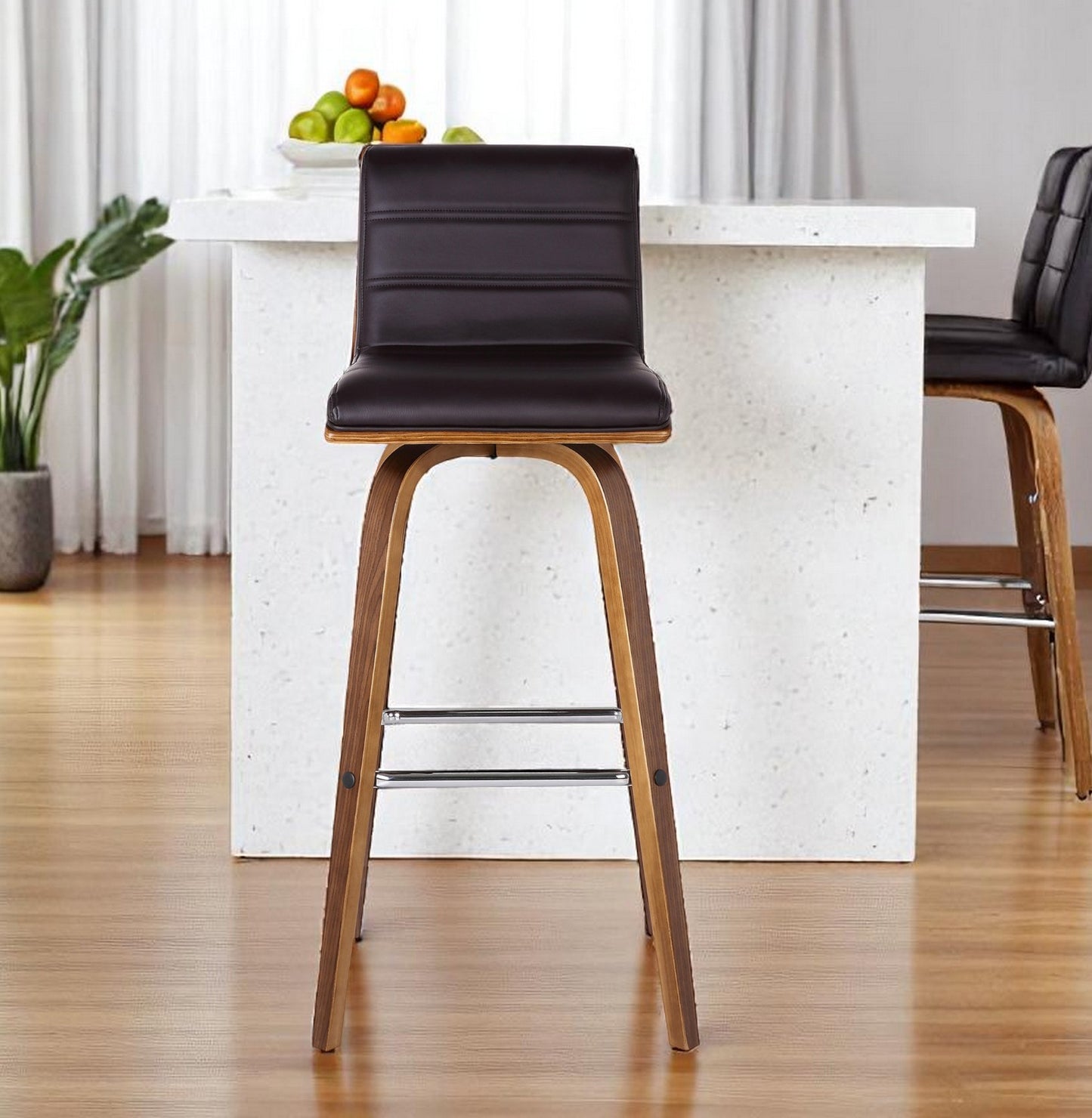 26" Brown Solid Wood Swivel Low Back Counter Height Bar Chair
