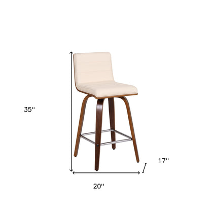 26" Cream and Brown Fabric and Iron Low Back Counter Height Swivel Bar Chair