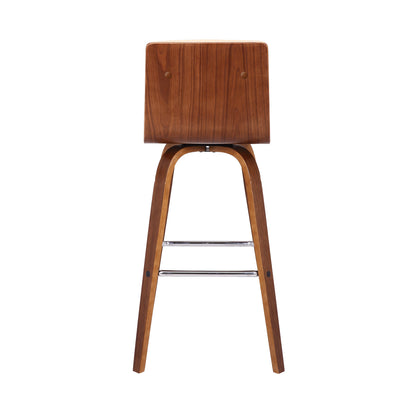 30" Cream and Brown Fabric and Iron Low Back Bar Height Swivel Bar Chair
