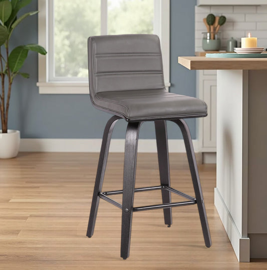 26" Gray and Black Fabric and Iron Low Back Counter Height Swivel Bar Chair