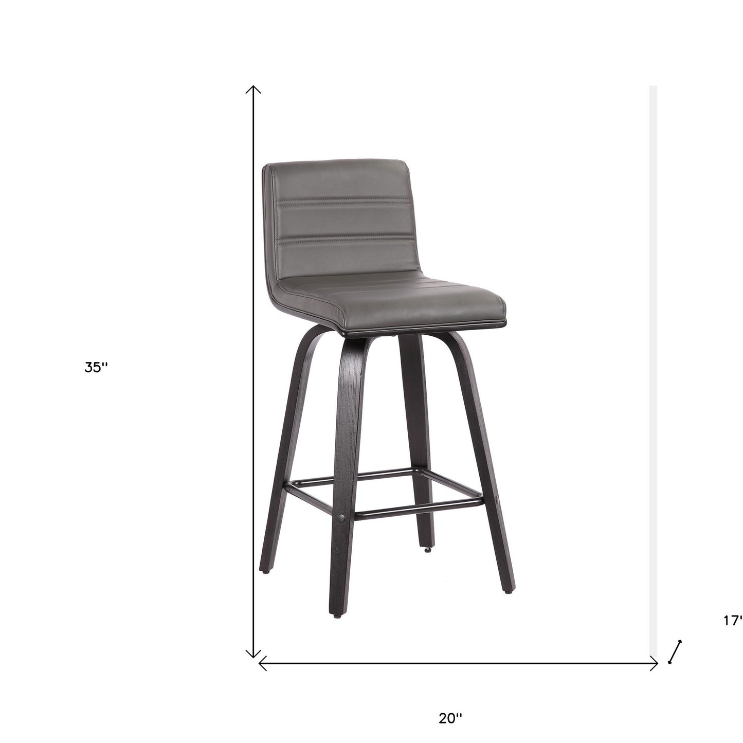 26" Gray and Black Fabric and Iron Low Back Counter Height Swivel Bar Chair