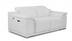 72" White And Silver Italian Leather Power Reclining Loveseat