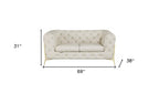 69" Beige And Gold Italian Leather Loveseat