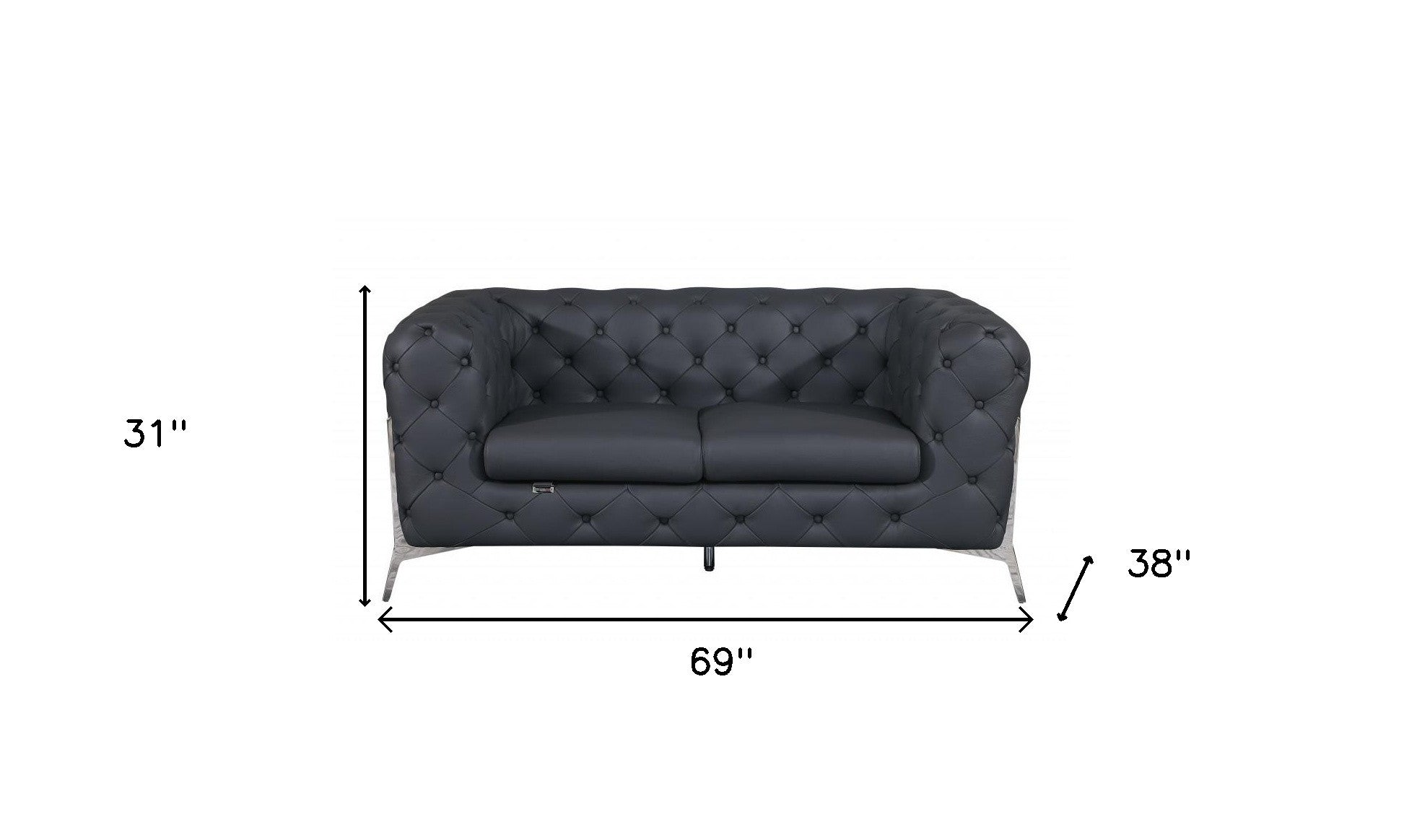 69" Gray And Silver Italian Leather Loveseat
