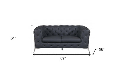 69" Gray And Silver Italian Leather Loveseat