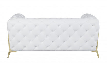 69" White And Gold Italian Leather Loveseat