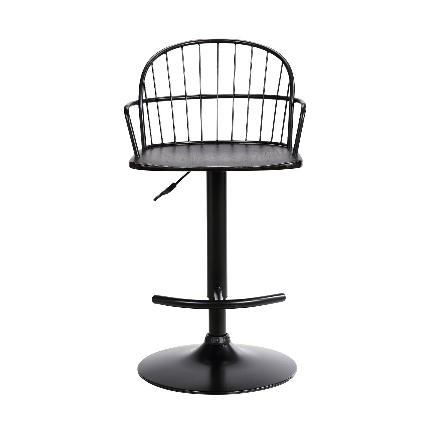 Black Solid Wood and Iron Low Back Adjustable Height Bar Chair