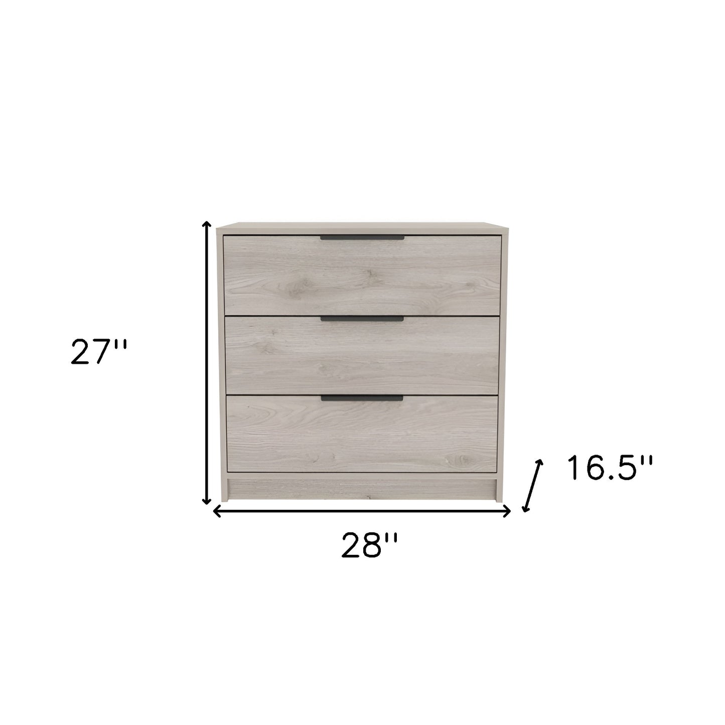 28" Light Gray Wood Three Drawer Dresser